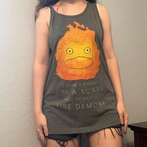 Bioworld Howl’s Moving Castle Calcifer Anime Tank Top Gray Men’s Size Small